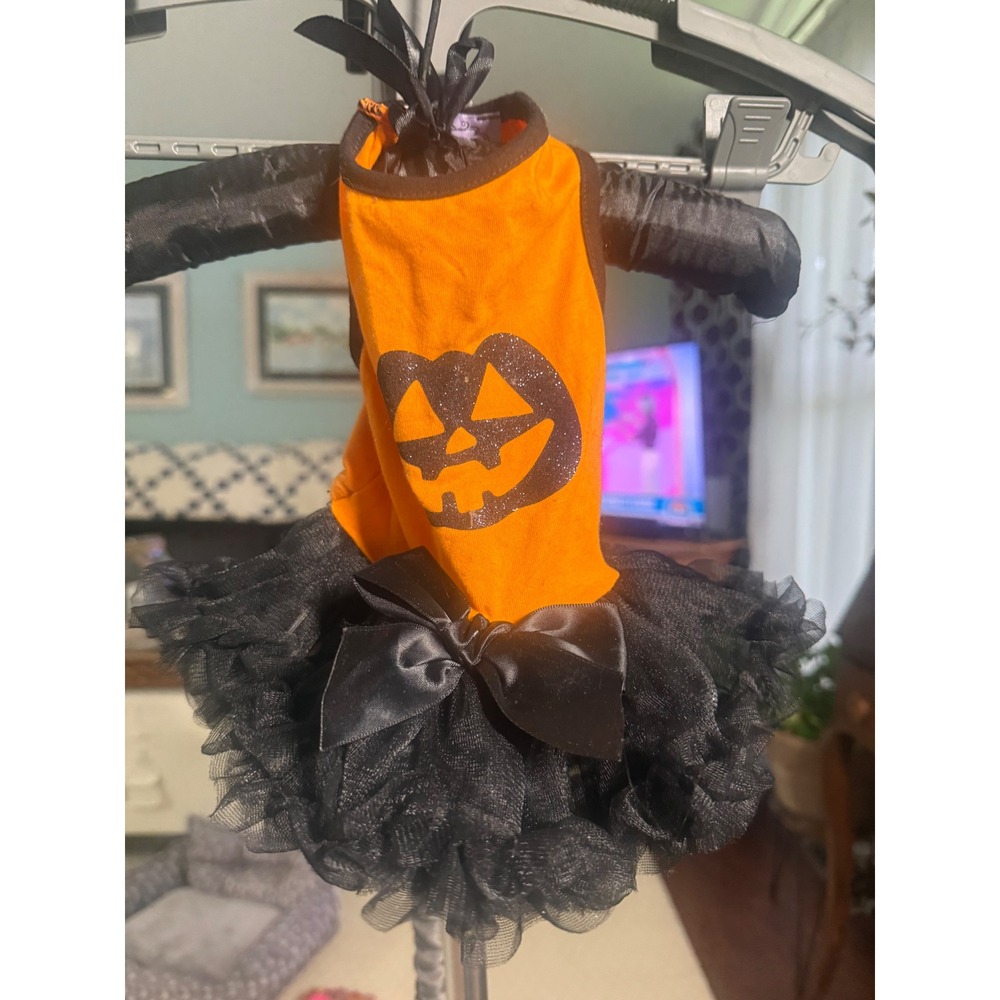 Pawpatu Halloween Pumpkin Tutu Pet Dress Orange Black XS 4-7lbs Jack-O-Lantern